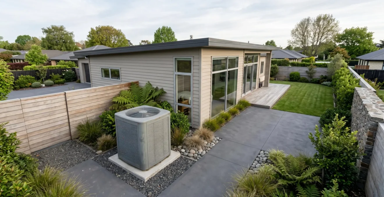 Installation professionnelle d'une pompe à chaleur en environnement résidentiel avec respect du voisinage