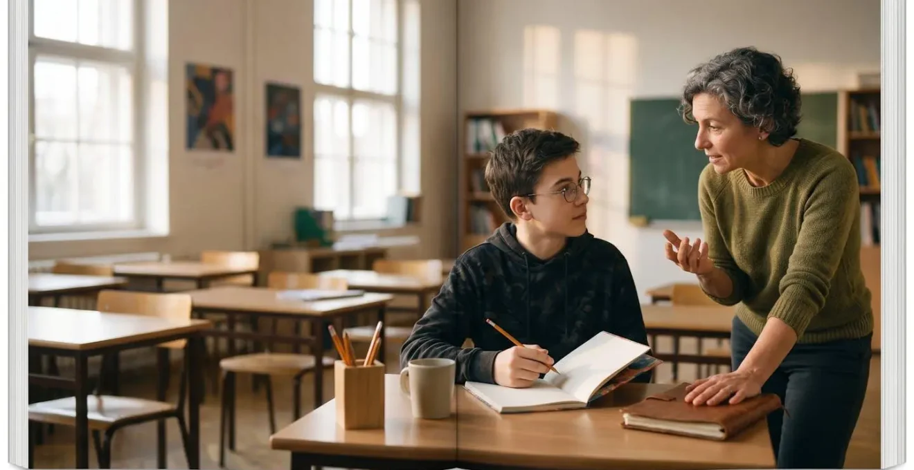 Interaction pédagogique entre un professeur et un élève dans un environnement éducatif chaleureux