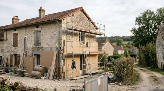 Vue d'ensemble d'une maison individuelle en cours de rénovation énergétique en France